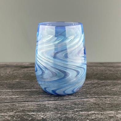 Brilliant Blue and Silver Stemless Wineglass