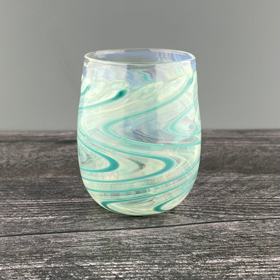 Clear and Teal Stemless Wineglass