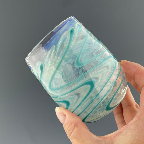 Clear and Teal Stemless Wineglass