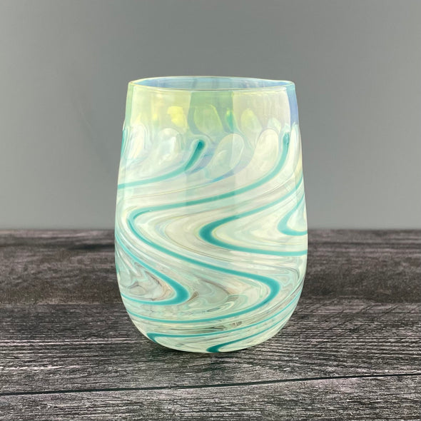 Clear and Teal Stemless Wineglass