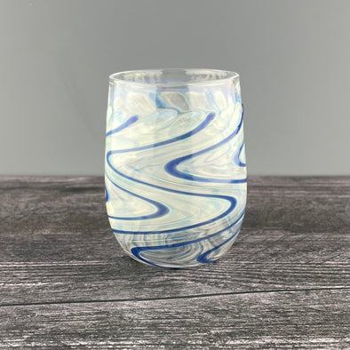 Clear and Blue Stemless Wineglass