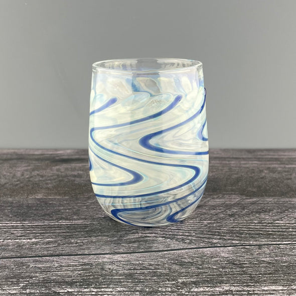 Clear and Blue Stemless Wineglass