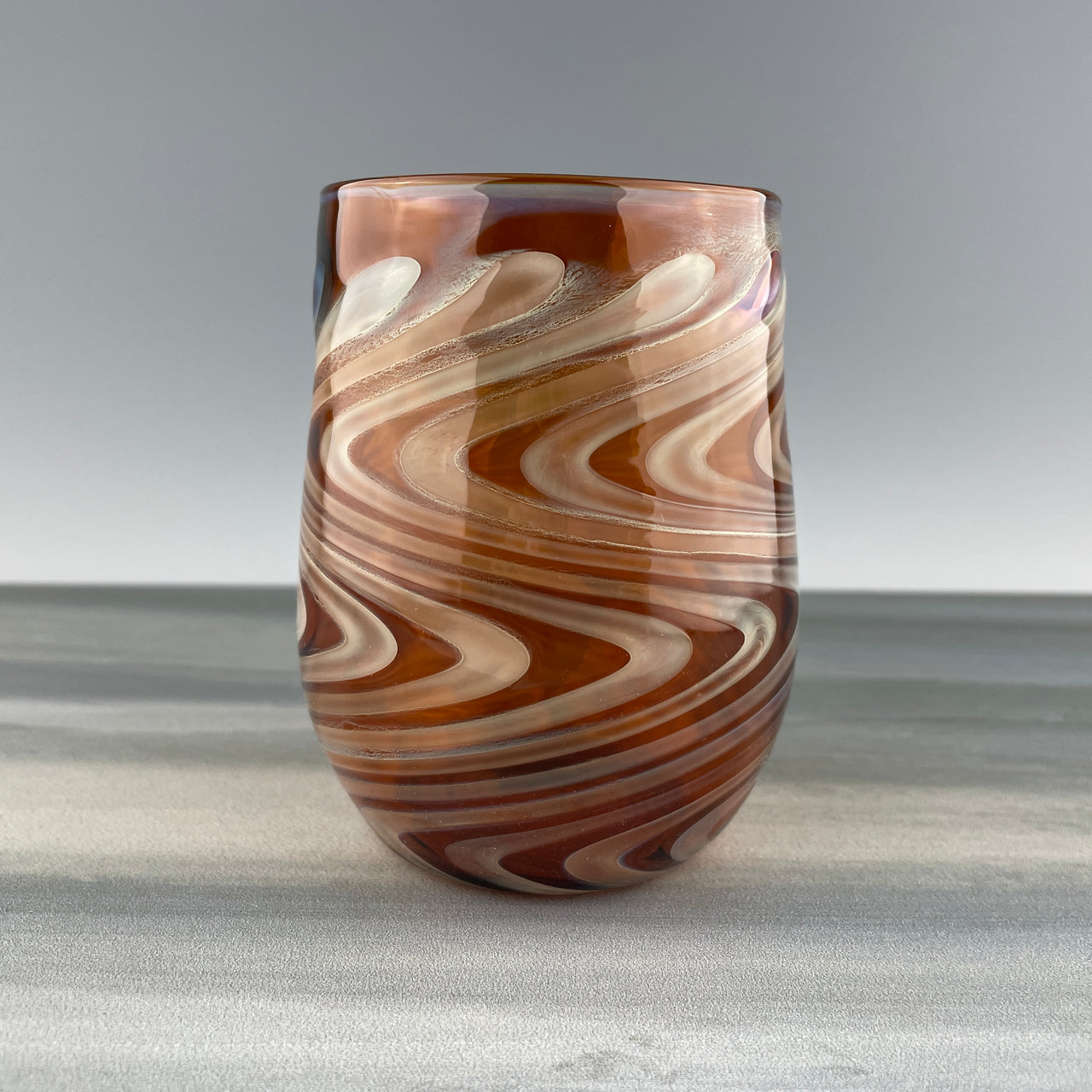 amber and silver stemless wineglass