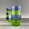 green and blue striped mug