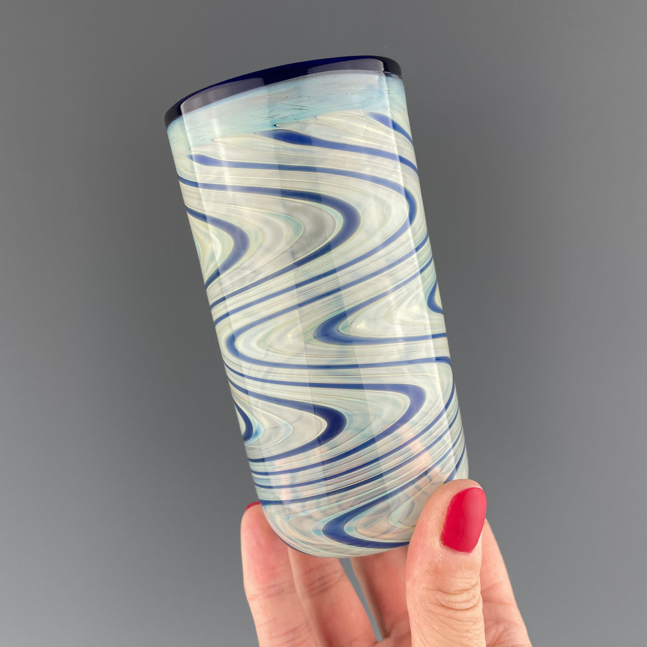 clear and blue swirls cup
