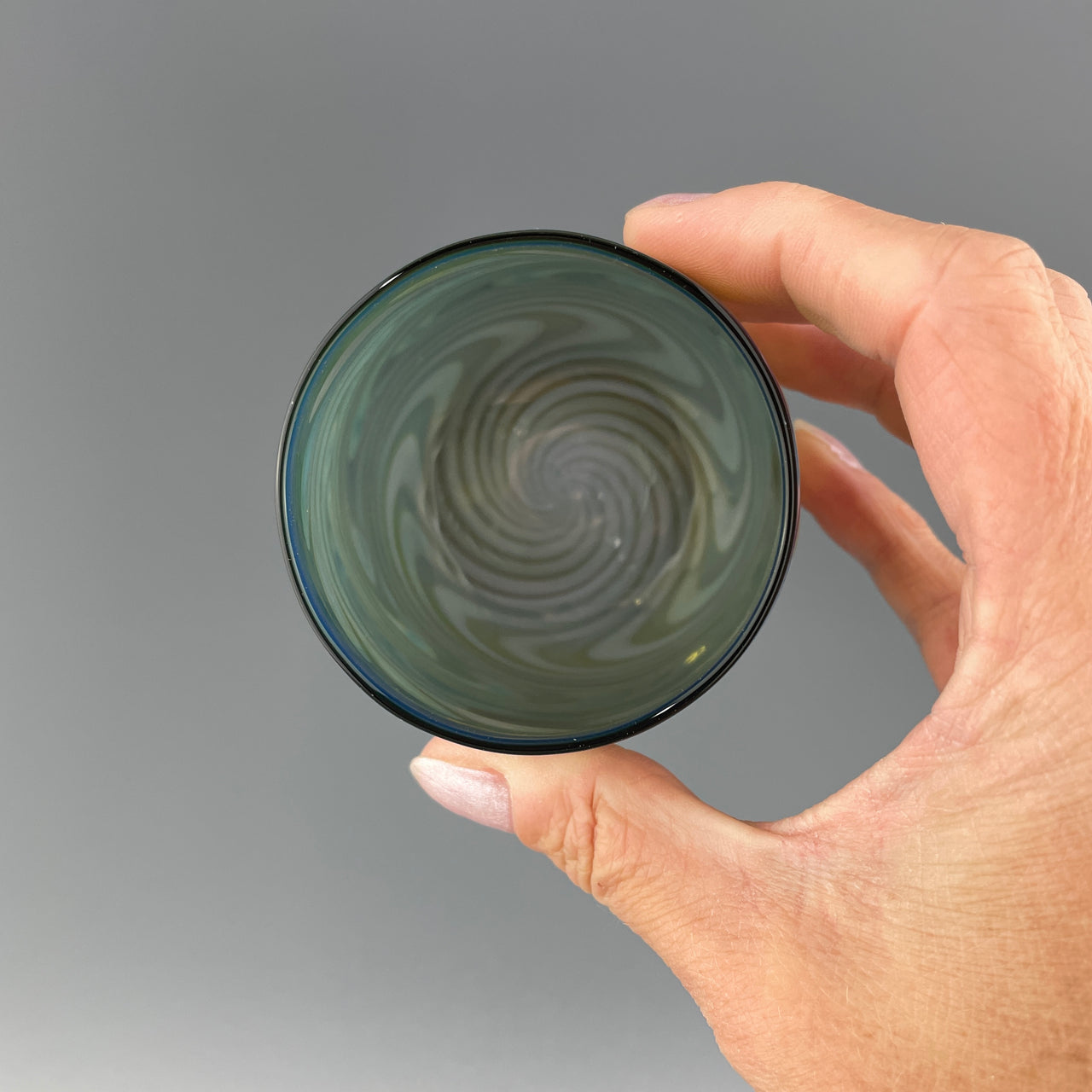 inside of a charcoal stemless wineglass