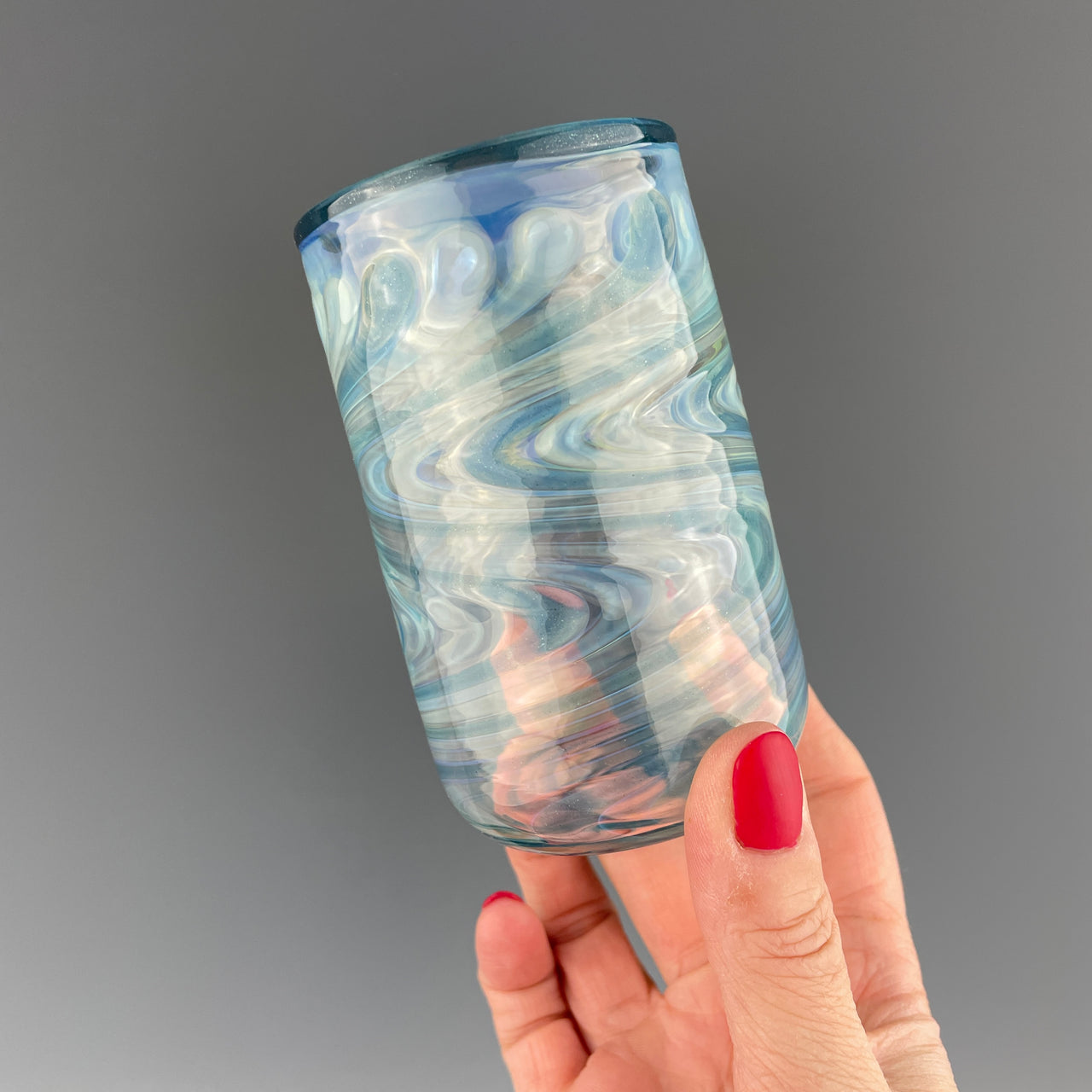 clear and blue sparkle swirls cup