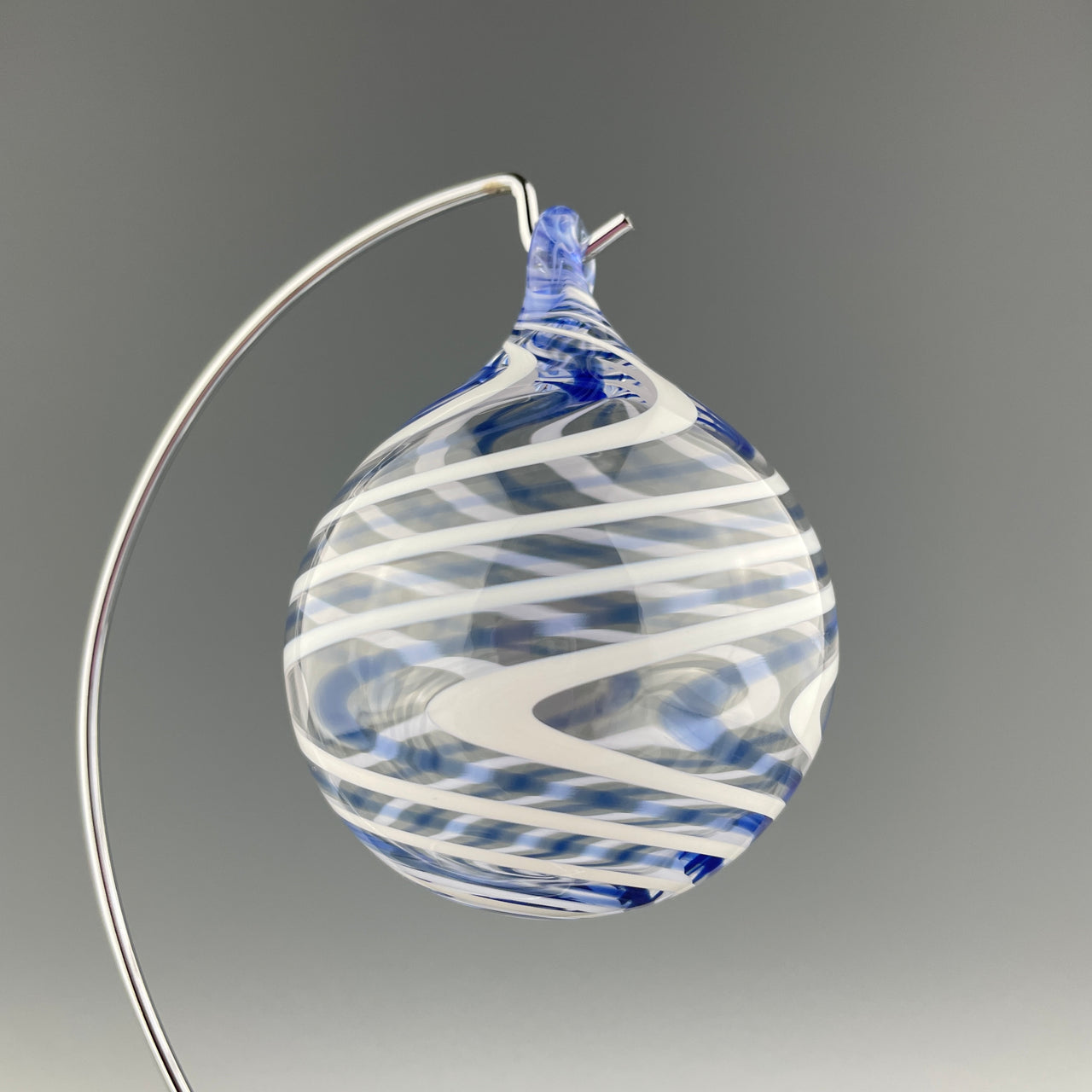 blue and white swirled christmas bulb