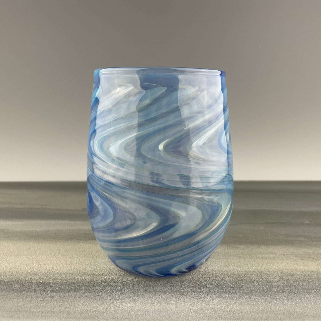 brilliant blue swirl stemless wineglass