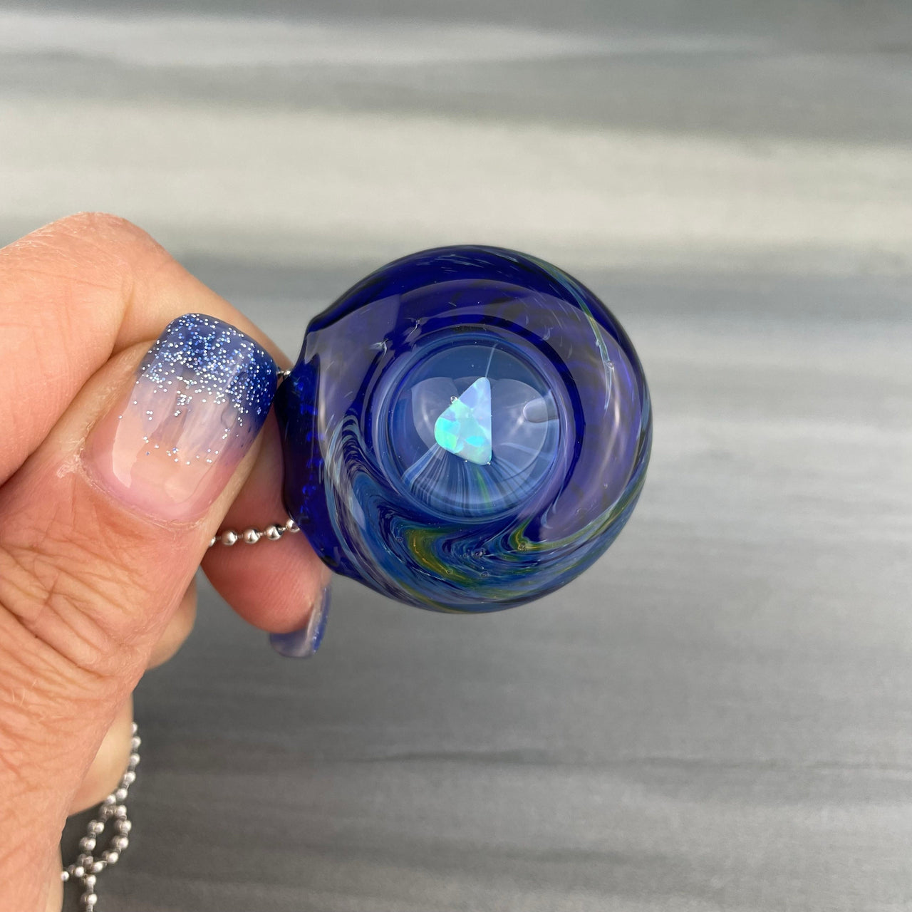 hollow glass cobalt pendant