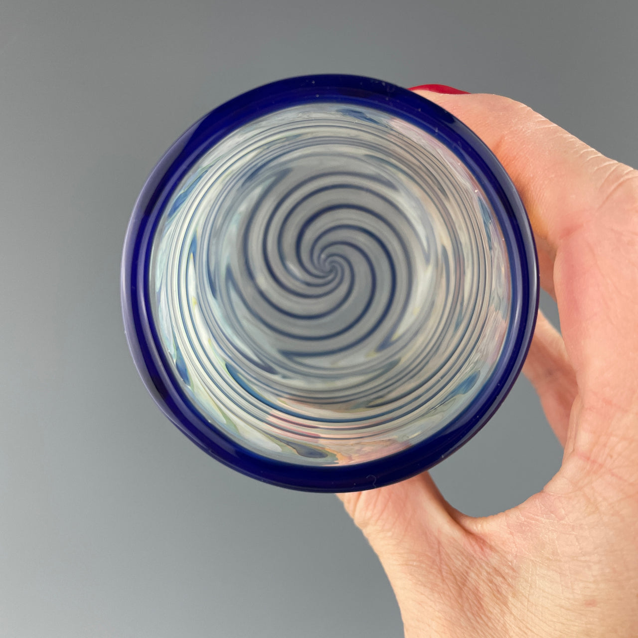 clear and blue swirls cup