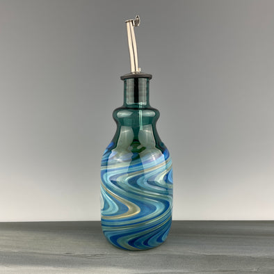 lake green glass oil bottle