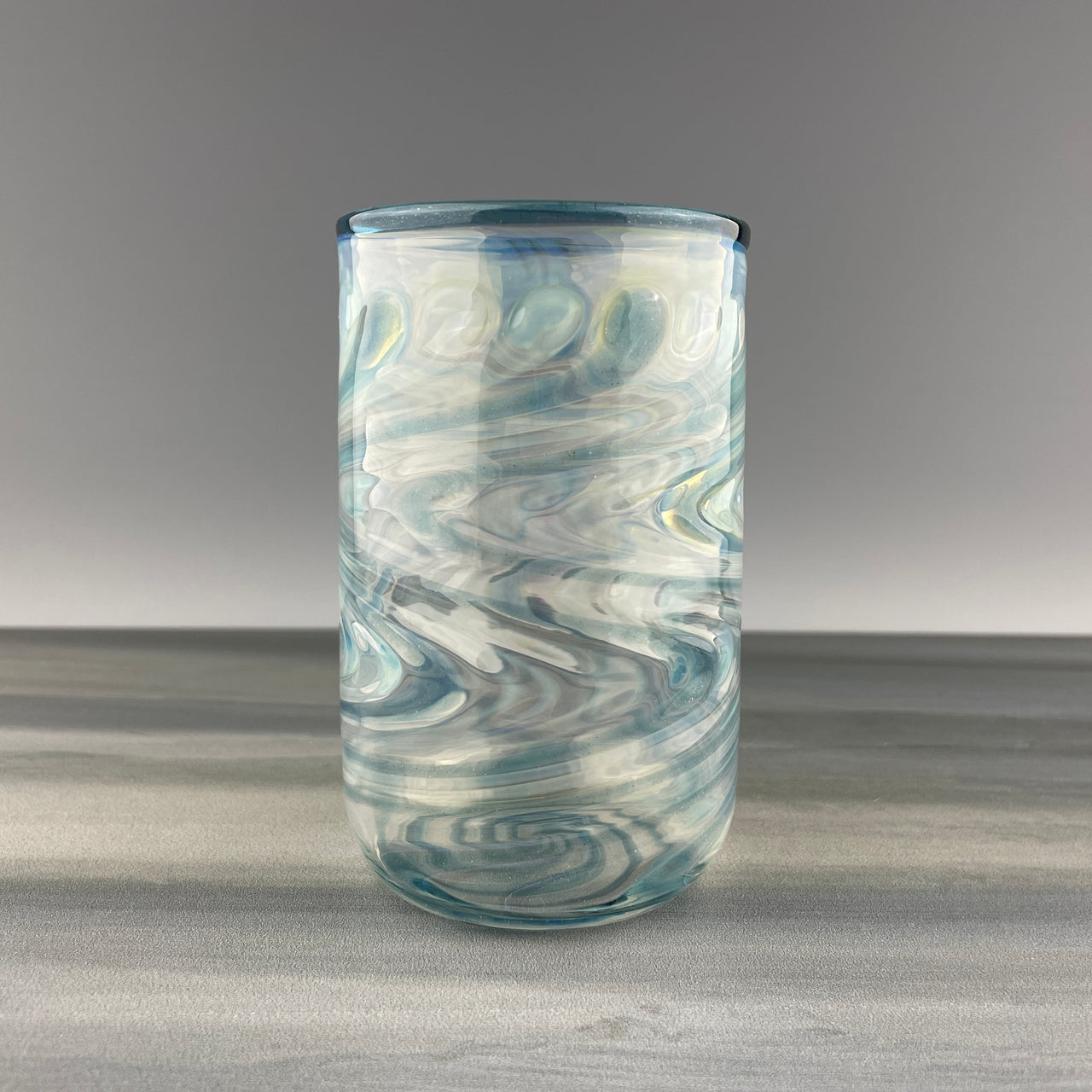 clear and blue sparkle swirls cup