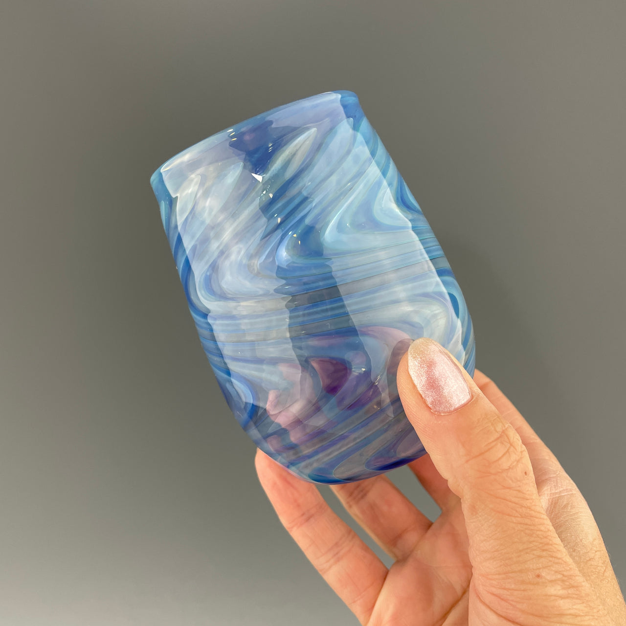 brilliant blue swirl stemless wineglass