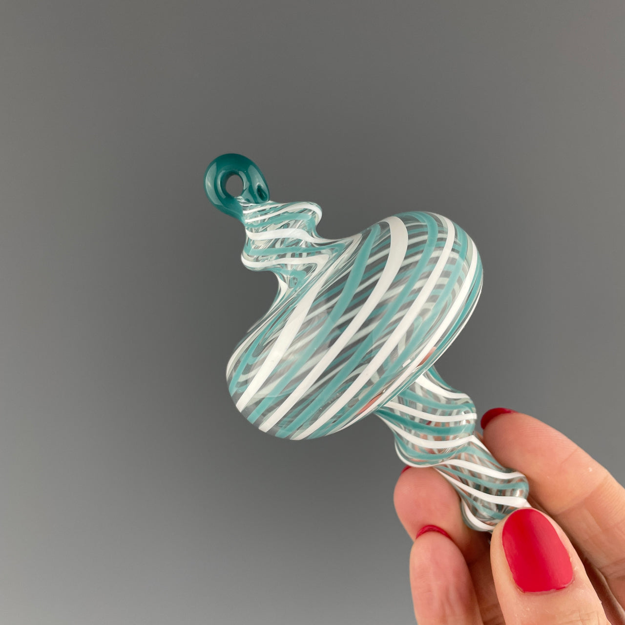 teal and white holiday finial