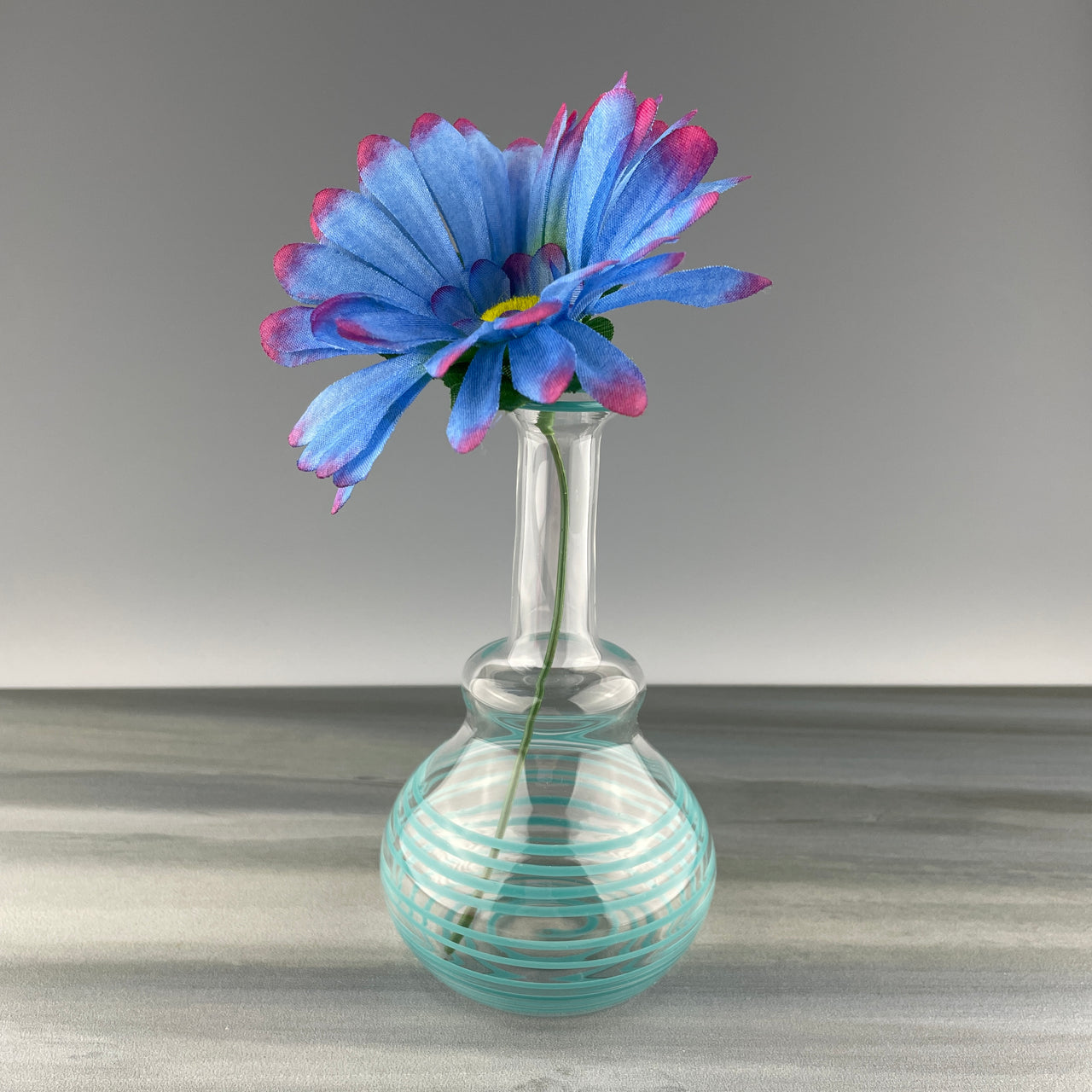 teal swirl glass vase