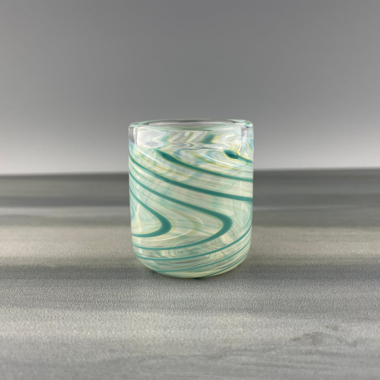 clear and teal swirl shot glass