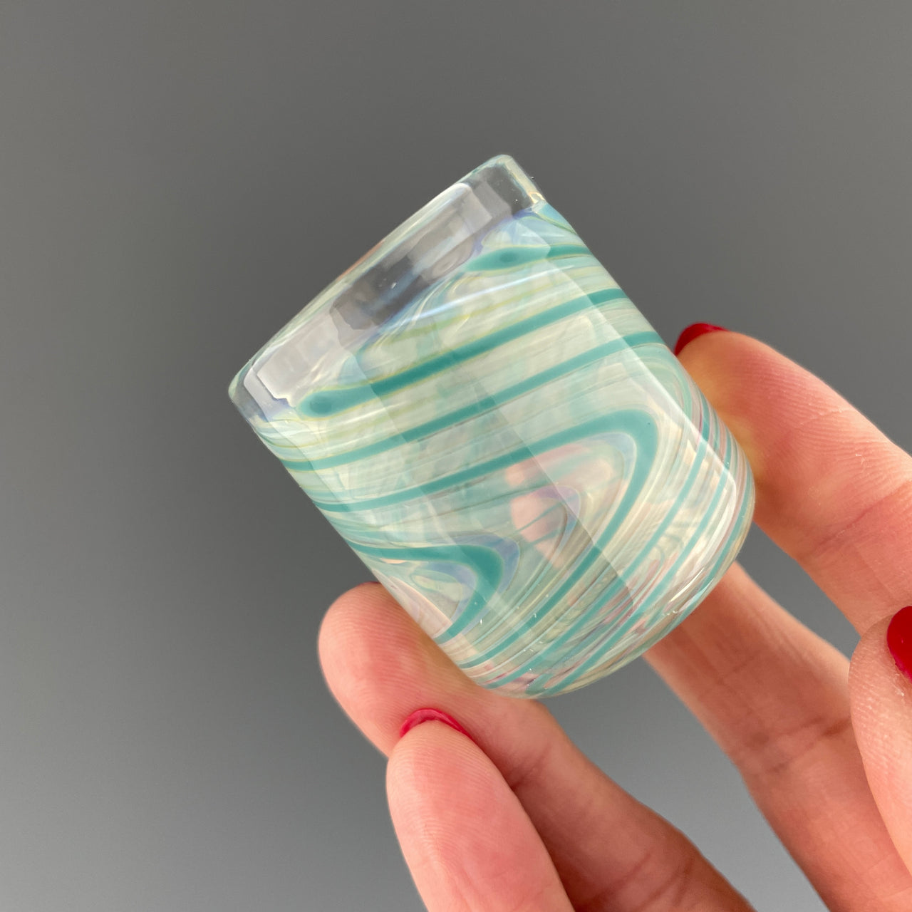 clear and teal swirl shot glass
