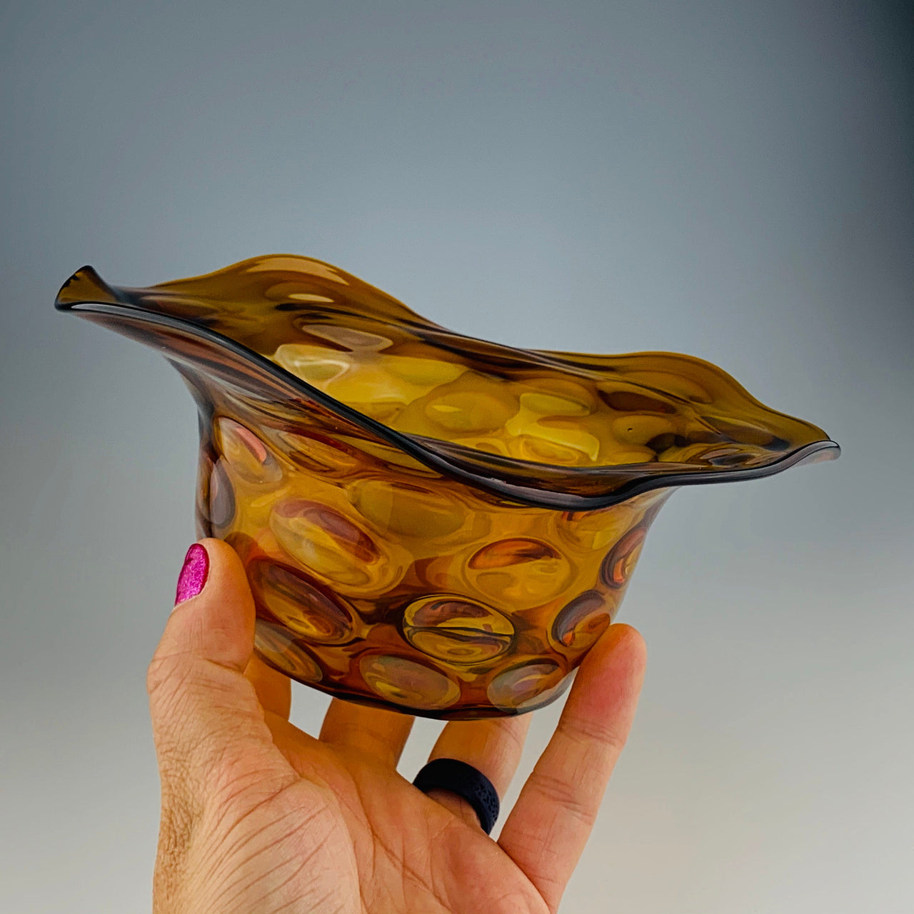wavy bowl amber glass